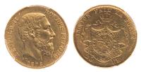 Belgium. 20 Francs, 1876. PCGS graded AU58