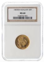 Hungary. 20 Francs (8 Forint), 1883-KB. NGC graded MS60