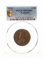 Australia. Half Penny, 1922. PCGS graded MS64 BN