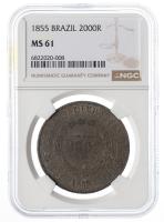 Brazil. 2000 Reis, 1855. NGC graded MS61