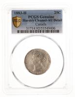 Canada. 25 Cents, 1883-H. PCGS graded About Unc Detail (Harshly Cleaned)