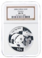 China (People's Republic). Lot of Certified 10 Yuan Panda's: 2008, 2009, 2011 (2 pieces), 2013.