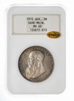 German States: Saxe-Meiningen. 3 Marks, 1915. NGC graded MS65