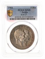 Serbia. 5 Dinara, 1904. PCGS graded EF45