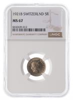 Switzerland. 5 Rappen, 1921-B. NGC graded MS67