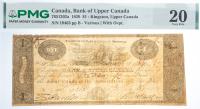 1820 $1 Canada, Bank Of Upper Canada, Kingston, Upper Canada. PMG graded VF 20 Ink