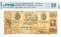 1837 $5 "Spurious" Canada, Bank Of Ottawa, Montreal, Lower Canada. PMG graded VG 10 Pieces Added
