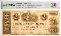 1838 $2 Canada, Union Bank, Montreal, Lower Canada. PMG graded VF 25