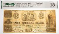 1857 $2 "Spurious" Canada, Quebec Bank, Quebec, Lower Canada. PMG graded Choice F 15
