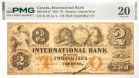 1858 $2 Canada International Bank, Toronto, Canada West. PMG graded VF 20 Tear