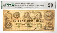 1858 $2 (Ten Shillings) Canada International Bank, Toronto, Ontario. PMG graded VF 20