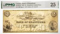1859 $2 Canada, Bank Of Brantford, Brantford, Canada West. PMG graded VF 25