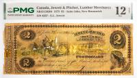 1873 $2 Canada, Jewett & Pitcher, Lumber Merchants, Saint John, New Brunswick. PMG graded F 12 Repaired & Reconstructed,