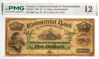 1888 $5 Canada, Commercial Bank Of Newfoundland, St. Johns, Newfoundland. PMG graded F 12