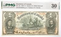 1898 $1 Dominion Bank Of Canada, Series L-S. PMG graded VF 30