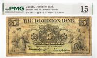1905 $5 Canada, Dominion Bank, Toronto, Ontario. PMG graded Choice F 15 Pinholes