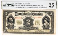 1914 $2 Dominion Of Canada, Series D-K. PMG graded VF 25