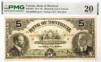 1914 $5 Canada, Bank Of Montreal, Montreal, Lower Canada. PMG graded VF 20