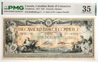 1917 $10 Canada, Canadian Bank Of Commerce, Toronto, Ontario. PMG graded Choice VF 35 Pinholes