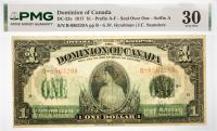 1917 $1 Dominion Of Canada Prefix A-F. PMG graded VF 30