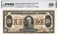 1923 $20 Canada, Imperial Bank Of Canada, Toronto, Ontario. PMG graded EF 40 EPQ