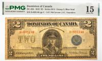 1923 $2 Dominion Of Canada, Series R-S. PMG graded Choice F 15 Minor Rust