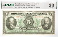 1923 $5 Canada, Imperial Bank Of Canada, Toronto, Ontario. PMG graded VF 30