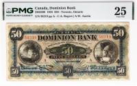 1925 $50 Canada, Dominion Bank, Toronto, Ontario. PMG graded VF 25