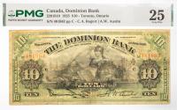 1925 $10 Canada, Dominion Bank, Toronto, Ontario. PMG graded VF 25