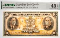 1927 $10 Canada, Royal Bank Of Canada, Montreal, Quebec. PMG graded Choice EF 45 EPQ