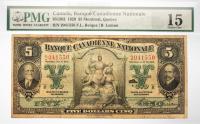 1929 $5 Banque Canadienne Nationale, Montreal Quebec. PMG graded Choice F 15