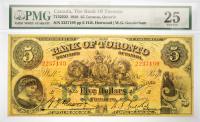 1929 $5 Canada The Bank Of Toronto, Ontario. PMG graded VF 25