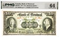 1931 $10 Canada, Bank Of Montreal, Montreal, Quebec. PMG graded Choice Unc 64