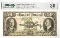 1931 $50 Canada, Bank Of Montreal, Montreal, Quebec. PMG graded VF 30 Trimmed
