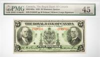 1935 $5 The Royal Bank Of Canada, Montreal Quebec. PMG graded Choice EF 45