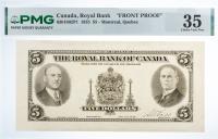 1935 $5 Canada, Royal Bank "Front Proof" Montreal, Quebec. PMG graded Choice VF 35