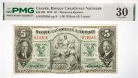 1935 $5 Canada, Banque Canadienne National, Montreal, Quebec. PMG graded VF 30