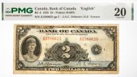 1935 $2 Canada, Bank Of Canada "English". PMG graded VF 20
