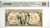 1935 $5 Canada, Canadian Bank Of Commerce, Toronto, Ontario. PMG graded VF 30
