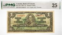 1937 $1 Bank Of Canada, Printer CBNC. PMG graded VF 25 Signature Annotations