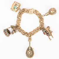 Ladies" Vintage 14K Yellow Gold Bracelet with Five Yellow Gold Charms