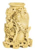 Vintage Japanese Carved Soapstone Vase with Stunning, High Relief Foliate Designs