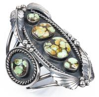 Spectacular Men's or Ladies Navajo Sterling Silver and Damele Turquoise Cuff Boasting Superior Indian Mountain Turquoise