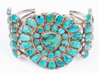 Petite Point Sterling Silver and Turquoise Bracelet Boasting 52 Individual Turquoise