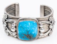 Ladies or Men's Cuff Centered with a Gorgeous Square of Blue Goose Turqouise designed by Wallace Jr. Heavy Sterling Silv
