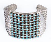 Striking and Contemporary Sterling Silver and Well Matched Sky Blue Turquoise in a Grid Pattern, 80 Stones Total