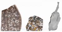 Three Meteor Slices: Iron Nickel, Brenham Pallasite and Canyon Diablo Slices