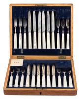 Mother of Pearl Dessert Set in Original Wood Fitted Case