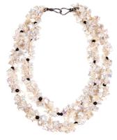 Lovely Double Strand of Genuine Freshwater Baroque Pearls in 5 Point Stars Accented with Onyx Beads