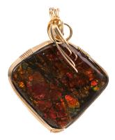 Wonderful Ammolite Pendant in Unique 10K Yellow Gold Bezel with a Striking Bail